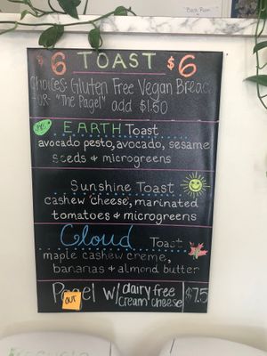 Toast menu at Glo Juice Bar + Cafe in Dayton