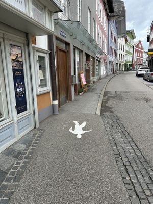 Entrance by the pink flyers on the leftt  at Naked Flowers in Mondsee