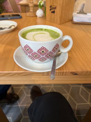 Matcha latte.  at Naked Flowers in Mondsee