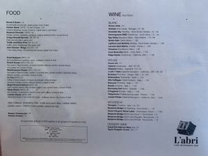 Menu  at L'abri in Cheticamp