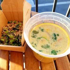 Vegan Curry with quinoa, edamame and kale ($1 upgrade - totally worth it!) at Fusion Eats in San Diego