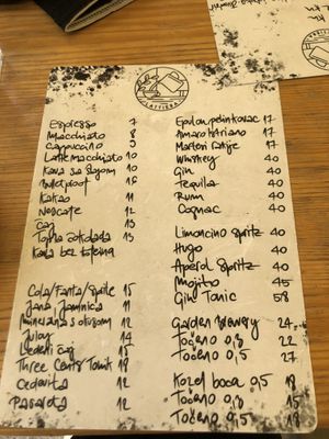Menu at Kavana Lattiera in Pula