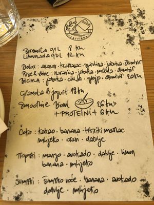 Menu at Kavana Lattiera in Pula