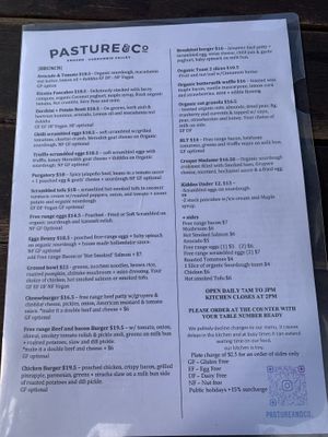 Food menu  at Pasture & Co in Currumbin Valley