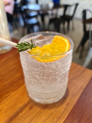Refreshing drinks including alcohol, smoothies, this is a tonic infused with rosemary and cucumber at Pasture & Co in Currumbin Valley