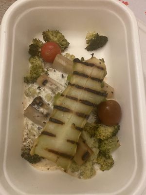 From the take away christmas menu: Broccoli stem in a beure noisette, salsify, mustard leaves and a plant based truffle cheese sauce. at The Green Room - Cityhotel Wood in Middelburg