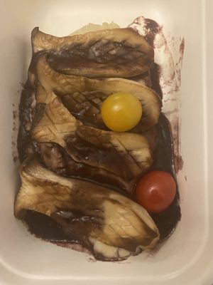 From the take away christmas menu: King boletus mushrooms with Jerusalem artichoke mouse and a gravy from port, vanilla and chocolate.  at The Green Room - Cityhotel Wood in Middelburg