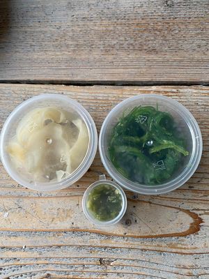 Pickled ginger, wakame and wasabi that came with the sushi.  at The Green Room - Cityhotel Wood in Middelburg