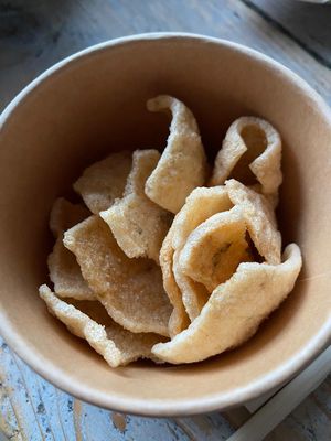 Cassave chips served with the satay. at The Green Room - Cityhotel Wood in Middelburg