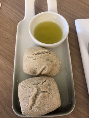 Our first starter, served when we arrived. Bread with seaweed and olive oil.  at The Green Room - Cityhotel Wood in Middelburg