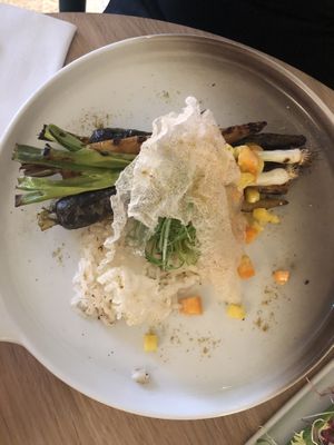 Thai green curry with grilled carrots and spring onions and rice crackers.  at The Green Room - Cityhotel Wood in Middelburg