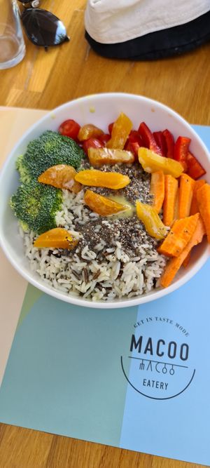 Iron Bowl with lentils, rice, veggies and apricots at Macoo Eatery in Crete