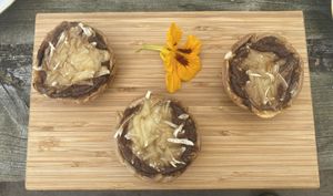 Third round of the high tea: quiche with onion, mushrooms and vegan cheese.  at Theetuin Het Kaslokaal in Oostkapelle