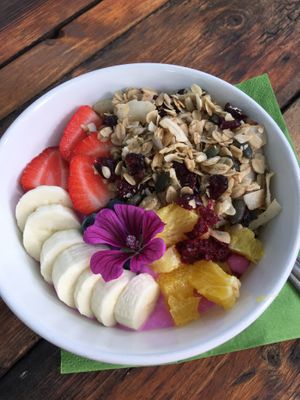 Kokosjoghurt with seasonal fruits  at Theetuin Het Kaslokaal in Oostkapelle