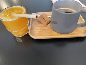 Coffee and juice  at Circus Restaurant in Antwerpen