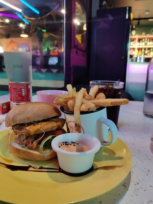 The hoax brgr (crispy "chicken steak" instead of tasty-steak) at HOAX in Tampere