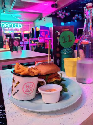 Marinara brgr with extra "crispy chicken" steak at HOAX in Tampere