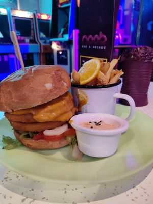 The hoax brgr with two "crispy chicken" steaks instead of tasty steak at HOAX in Tampere