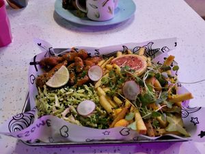 Combo 4: Buffalo Seitan X Green Slaw 2.0 X Pickled Jalapeno X Zheese Fries at HOAX in Tampere