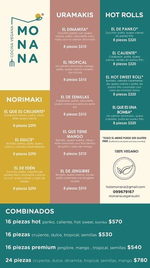 Menú que figura en el Instagram de Monana vegan sushi  at MONANA in Montevideo