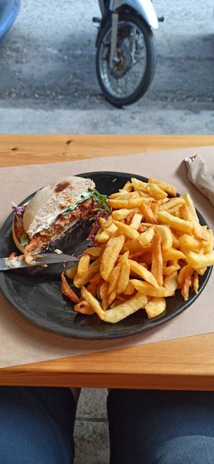 Already eaten half the burger! at The Vegan Vandal in Athens
