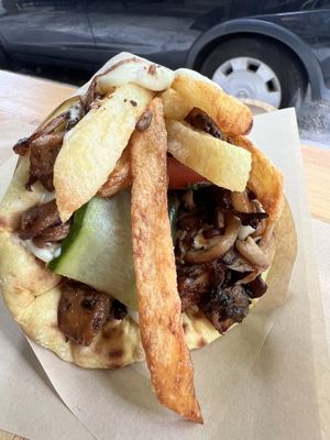 mushroom souvlaki, not as flavorful at The Vegan Vandal in Athens