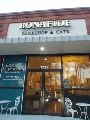 Store Front: strip mall area, plenty of parking at Bonafide Bakeshop & Cafe in Apex