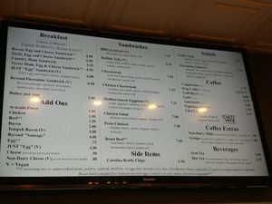 Menu: labeled (V) for Vegan 😊 at Bonafide Bakeshop & Cafe in Apex