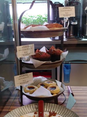 $3.25 Apple Cinn Muffin (V) & $1.25 Jam Thumbprint (V) at Bonafide Bakeshop & Cafe in Apex