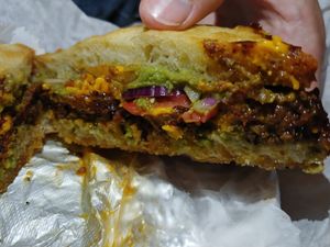 $8.25 Southwest Tempeh Sandwich: Super crispy tempeh bacon at Bonafide Bakeshop & Cafe in Apex