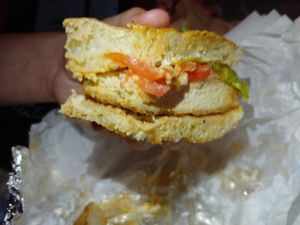 $8.50 Buffalo Tofu Sandwich: possibly our favorite at Bonafide Bakeshop & Cafe in Apex