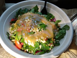 $7.75 Florentine Salad (V) with dressing at Bonafide Bakeshop & Cafe in Apex