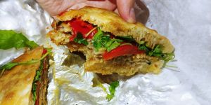 $7.25 Mediterranean Eggplant Sandwich (V): great flavor at Bonafide Bakeshop & Cafe in Apex