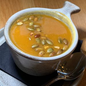 Butternut Squash Bisque (Cup): Miso, Coconut Milk, Onion, Ginger at 600 Kitchen and Bar in Kalamazoo
