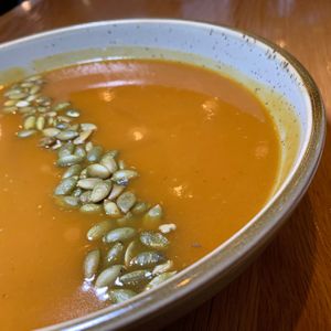 Butternut Squash Bisque (Bowl): Miso, Coconut Milk, Onion, Ginger at 600 Kitchen and Bar in Kalamazoo