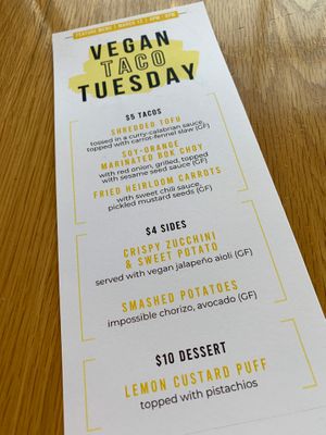 Vegan Taco Tuesday Menu for 3/12/24 at 600 Kitchen and Bar in Kalamazoo