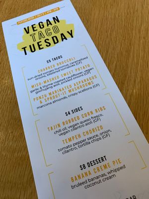 Vegan Taco Tuesday Menu for 7/9/24: Every 2nd Tuesday of the month  at 600 Kitchen and Bar in Kalamazoo