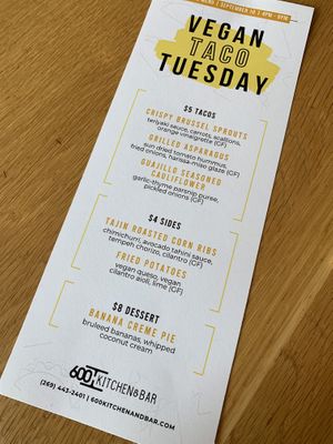 Special featured menu  at 600 Kitchen and Bar in Kalamazoo