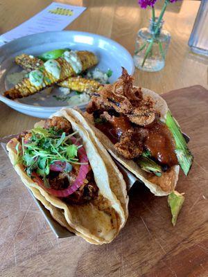 Corn ribs, grilled asparagus taco and guajillo seasoned cauliflower taco  at 600 Kitchen and Bar in Kalamazoo