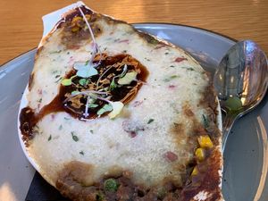 Vegan Shepherd's Pie: French Lentils, Guinness Stout Sauce, Mashed Cauliflower, Corn, Peas at 600 Kitchen and Bar in Kalamazoo