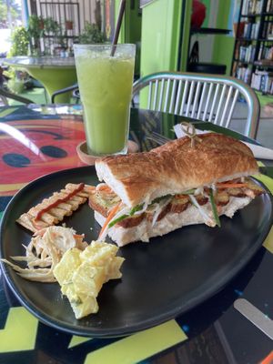 Banh mi with smoked tofuu  at Juice From Mars in Takua Pa