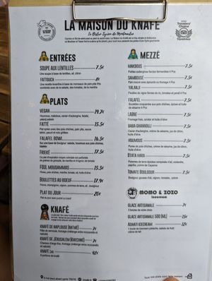 Menu, August 2022 at La Maison du Knafé in Paris