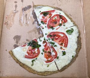 Raw pizza  at Organic Garden Cafe in Beverly