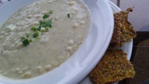 Almond Based Corn Chowder! at Organic Garden Cafe in Beverly