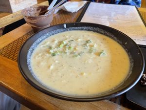 Bowl of corn chowder - not great   at Organic Garden Cafe in Beverly