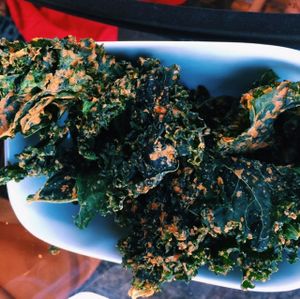 'cheesy' kale chips!  at Organic Garden Cafe in Beverly