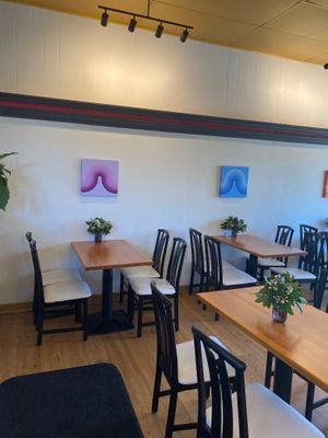 Indoor dining area and decor at Organic Garden Cafe in Beverly