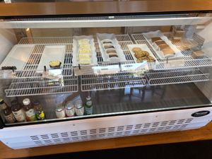 Dessert and beverage case at Organic Garden Cafe in Beverly