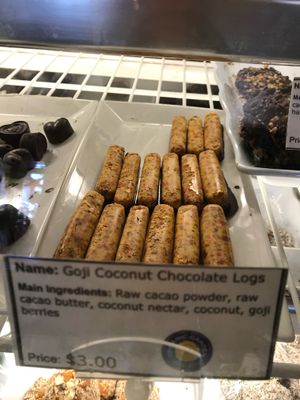 Goji Coconut a Chocolate Logs at Organic Garden Cafe in Beverly