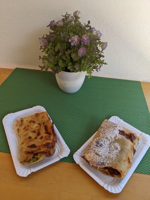 Sweet apple pastry and savoury zucchini tofu pastry at Simple Bake in Zagreb